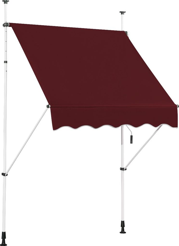 GOPLUS Klemmmarkise Balkon, Terrassenmarkise ohne Bohren, UV-beständig, höhenverstellbar, Sonnenmarkise mit Handkurbel, einziehbar (150 cm, Dunke...