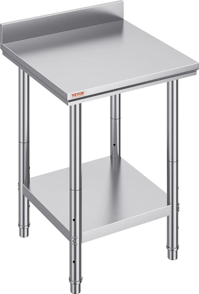 Piano di lavoro in acciaio inox 60 cm x 60 cm Tavolo per la preparazione dei cibi con alzatina per la preparazione dei pasti, il cucito, il lavaggio, l'artigianato, l'uso in garage, ecc.