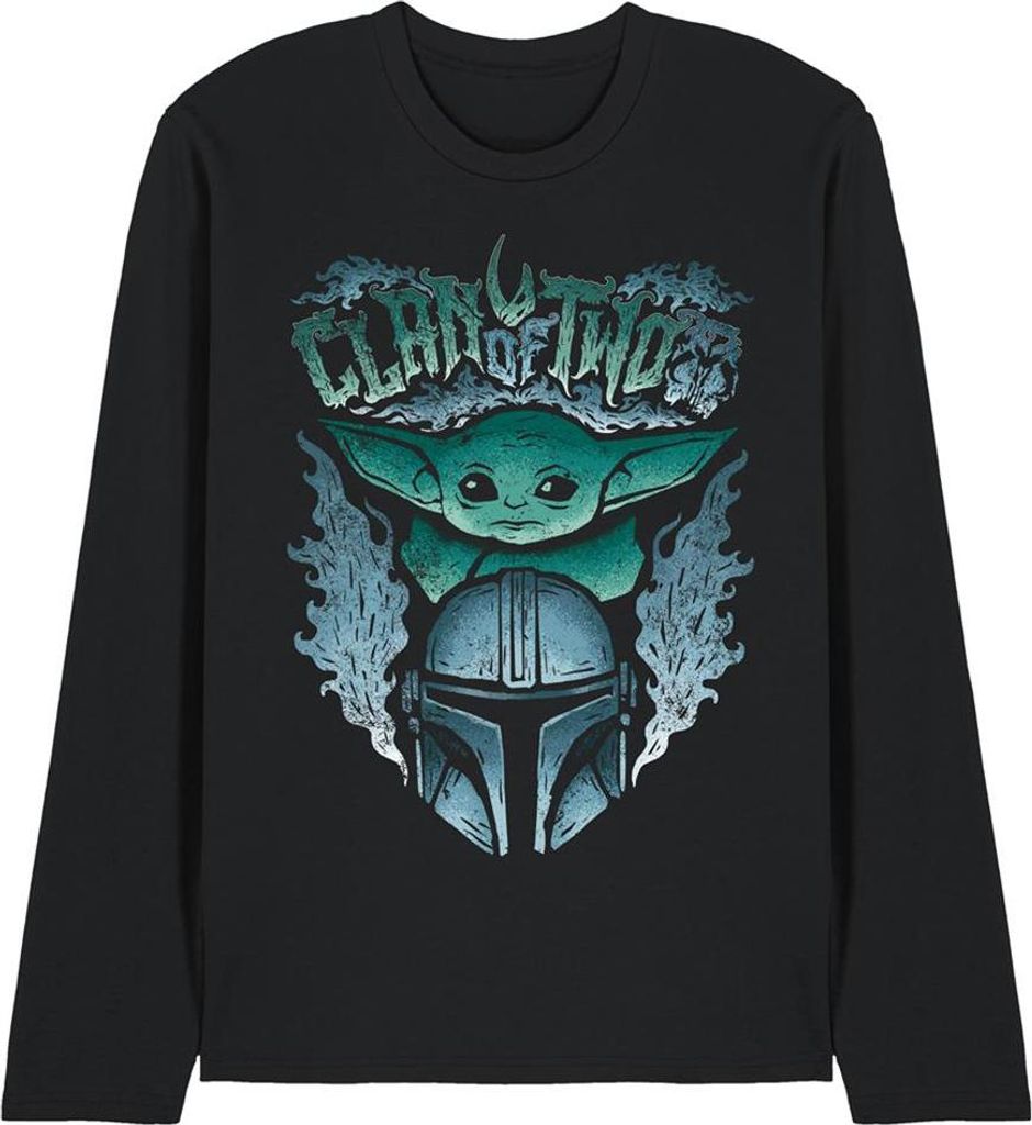 Star Wars: The Mandalorian - "Clan Of Two" T-Shirt für Herren/Damen Uni, Langärmlig TV30165 (S) (Schwarz)