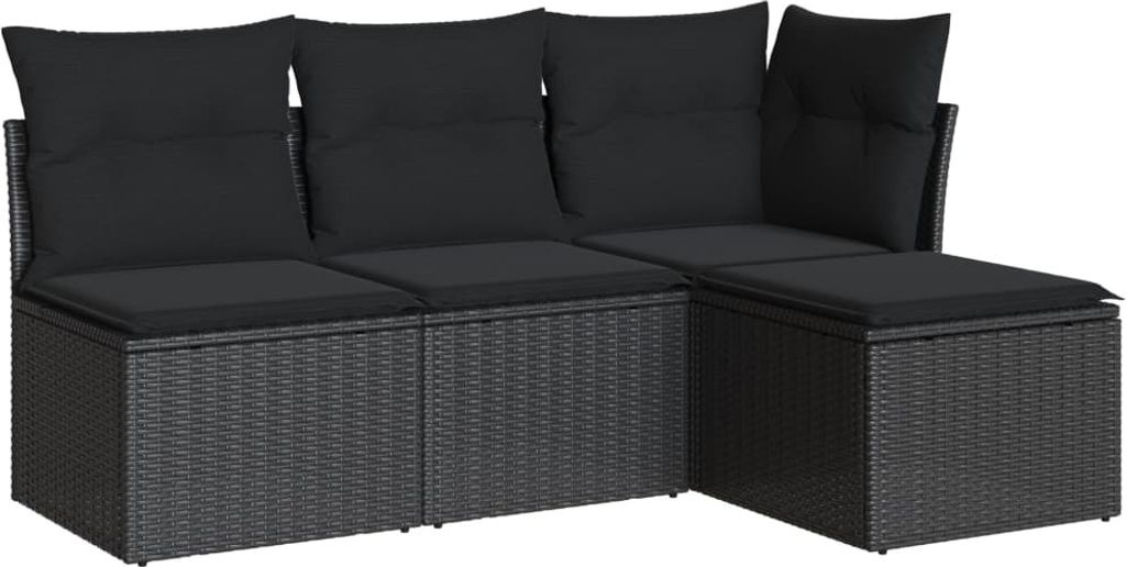 4-tlg. Garten-Sofagarnitur mit Kissen Schwarz Poly Rattan