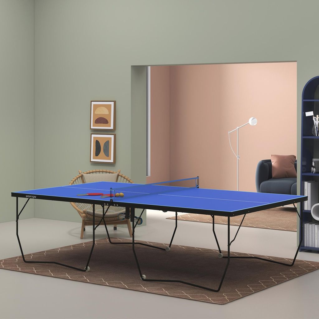 Tischtennisplatte klappbar, 8 Räder, Multifunktionstisch, MDF Blau | 274 x 152,5 x 76 cm | 56 kg | Stahlrahmen