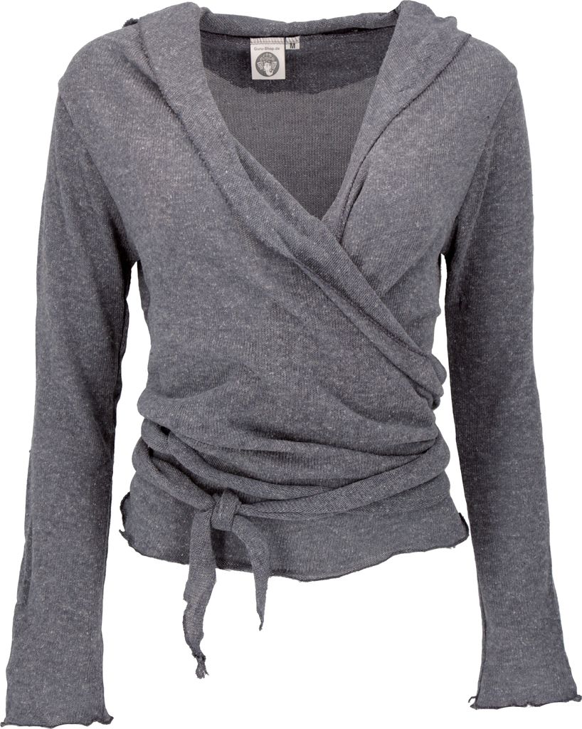 Wickelshirt, Baumwollstrick Pullover, Wickeljacke - Granitgrau, Damen, Elasthan,Baumwolle, Größe: S