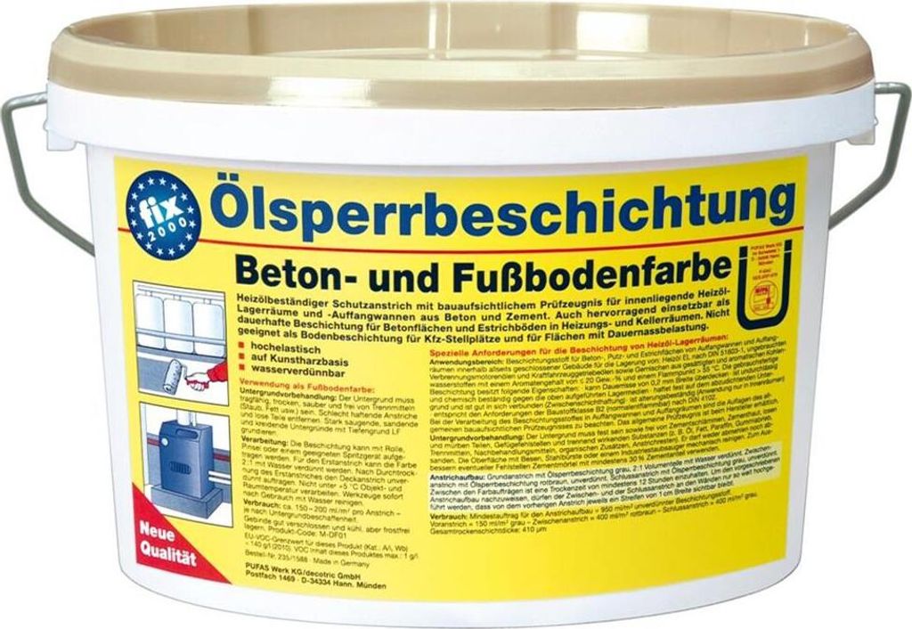 fix 2000 Ölsperrbeschichtung Beton- und Fußbodenfarbe - grau - 2,5 Liter