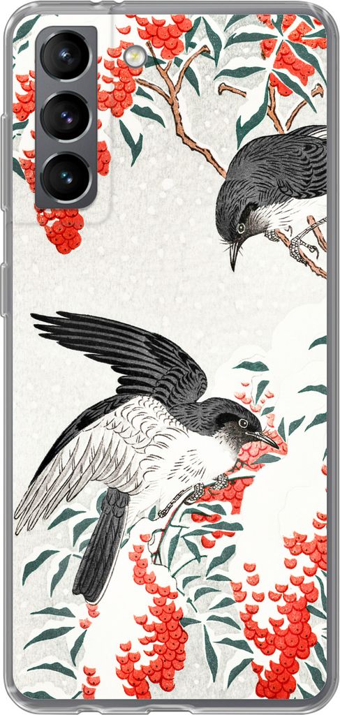 MuchoWow Handyhülle Schutzhülle Hülle für Telefoonhoesje Samsung Galaxy S21 Japan - Schwalbe - Vögel - Beere - Vintage Silikon Softcase Hand...