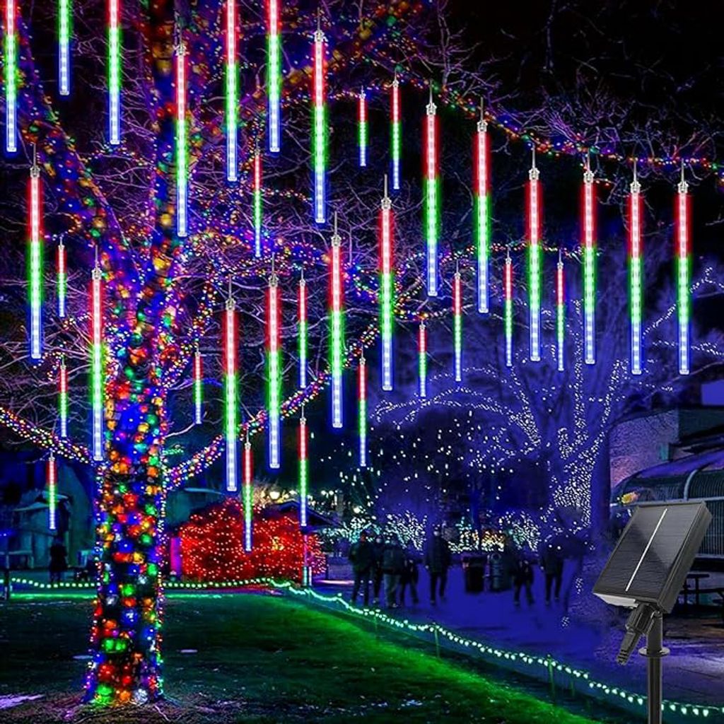 LED Solar Meteorschauer Lichterkette Wasserdicht Eiszapfen Meteor Regen Lichter Innen Außen Garten Party Hochzeit Weihnachten Deko, 30cm 192LEDs, ...