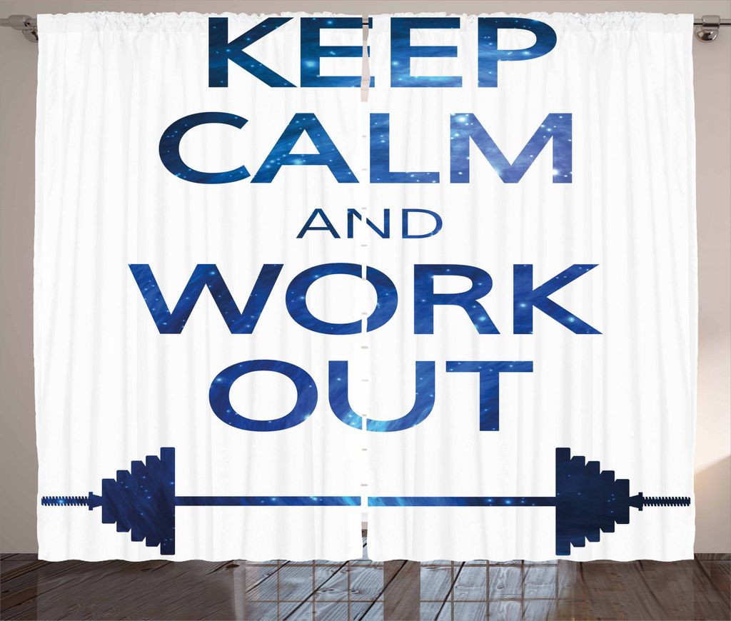 ABAKUHAUS Fitness Rustikaler Vorhang, Halten Sie Ruhe und Arbeit, Wohnzimmer Universalband Gardinen mit Schlaufen und Haken, 280 x 245 cm, Dunkelbl...