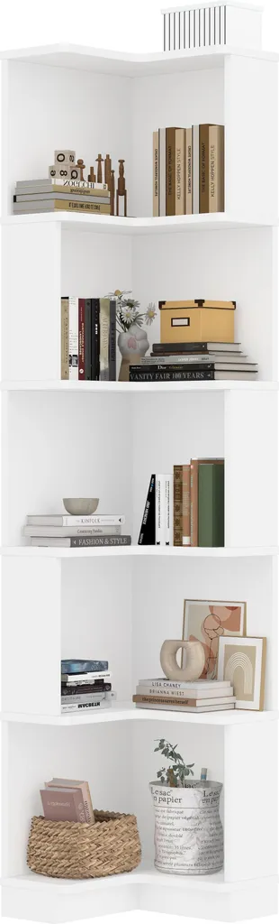Bibliothèque d'angle gain de place LED - Solution rangement L blanc chic - 8
