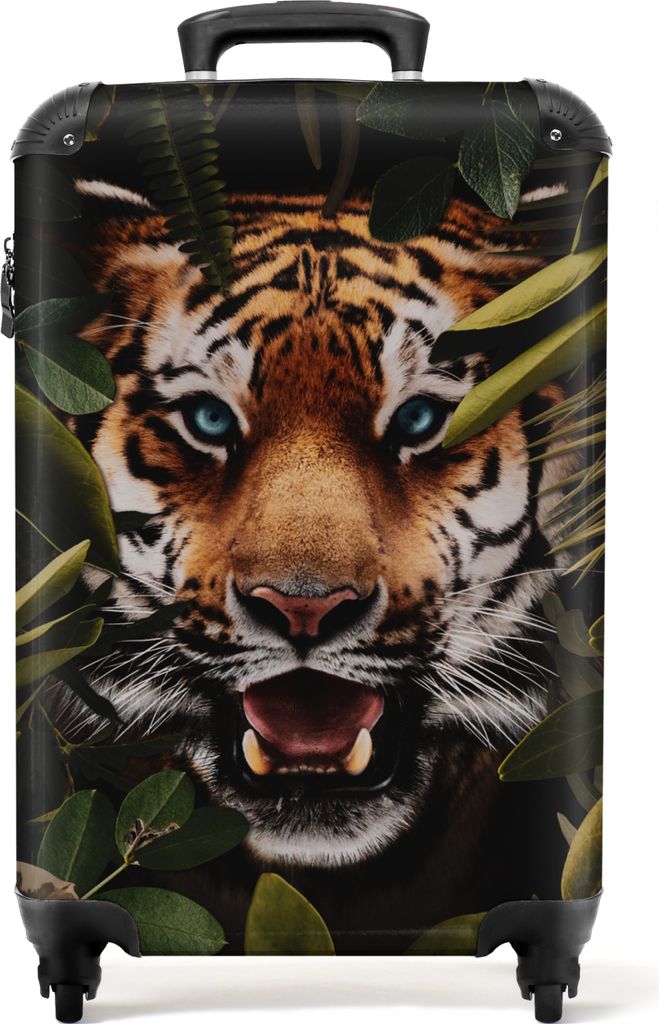 NoBoringSuitcases.com Koffer Handgepäck Trolley Rollkoffer Kleine Reisekoffer mit 4 Rollen - Tiger - Blätter - Wildtiere - Dschungel - Natur - ...