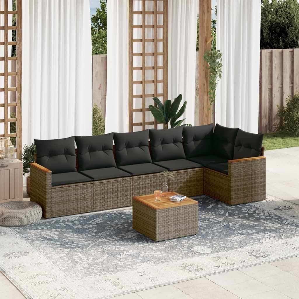 Maison Exclusive - 7-tlg. Garten-Sofagarnitur mit Kissen Grau Poly Rattan