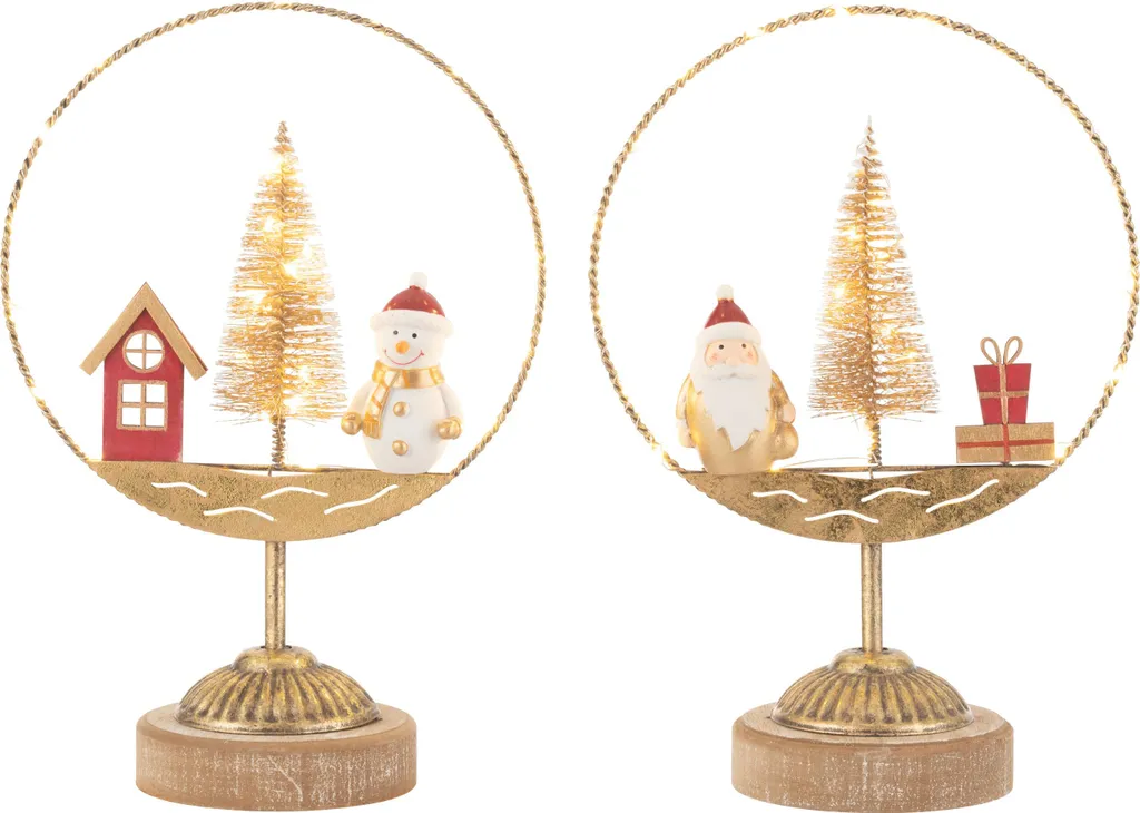 Cercle Sur Pied LED Père Noël ou Bonhomme de Neige Or J-Line 38cm
