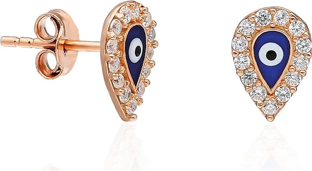 Boucles d'oreilles Argent 925 Œil de Nazar et Zircones Éclatantes Rose