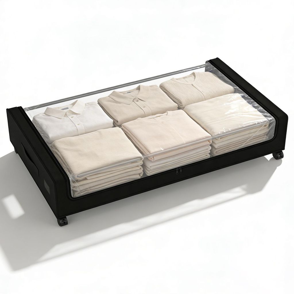 Unterbett Aufbewahrungsboxen mit Deckel schwarz – Organizer mit Rollen und Griff, Aufbewahrungstasche für Kleidung zur Aufbewahrung im Schrank
