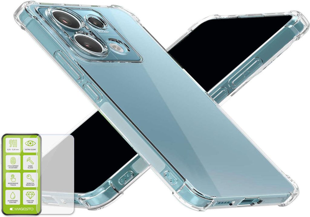 Für Xiaomi Poco M6 Pro 4G / Redmi Note 13 Pro 4G Schock TPU Case Transparent + 0,26 H9 Glas Handy Hülle Schutz