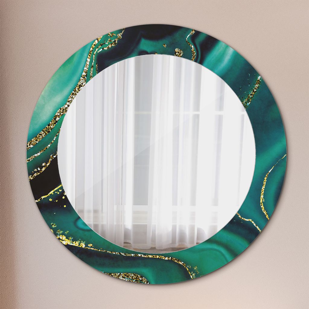 Modern Spiegel - Wandspiegel Design Wandmontage – Badspiegel mit Aufdruck - Rundspiegel - Smaragd Grün Marmor - Rund: Ø60 cm