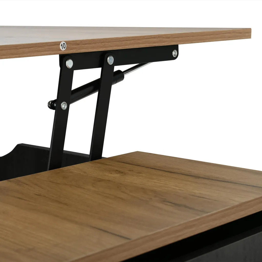 Table basse relevable 110 cm gris et bois marron avec coffre MDF - 14