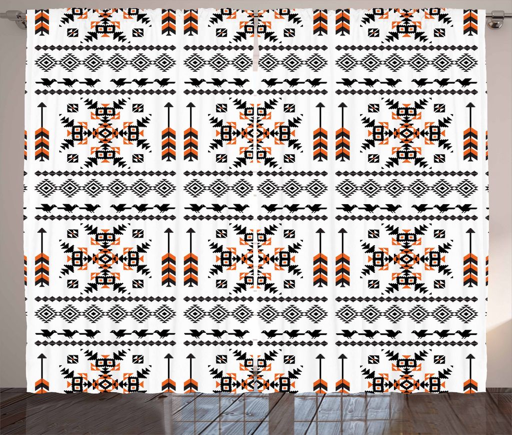 ABAKUHAUS Stammes Rustikaler Gardine, Ethnische Vögel Pfeile, Schlafzimmer Kräuselband Vorhang mit Schlaufen und Haken, 280 x 225 cm, Orange Schw...