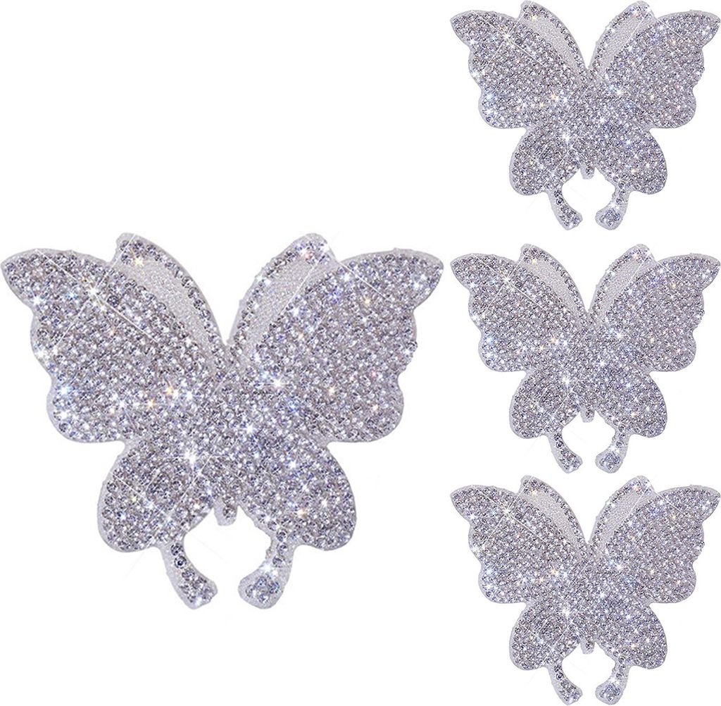 4 Stück Schmetterlings-Autoaufkleber, funkelnder Strass, selbstklebend, einfach anzubringende Autoaufkleber für eine einzigartige Auto-Innendekor...