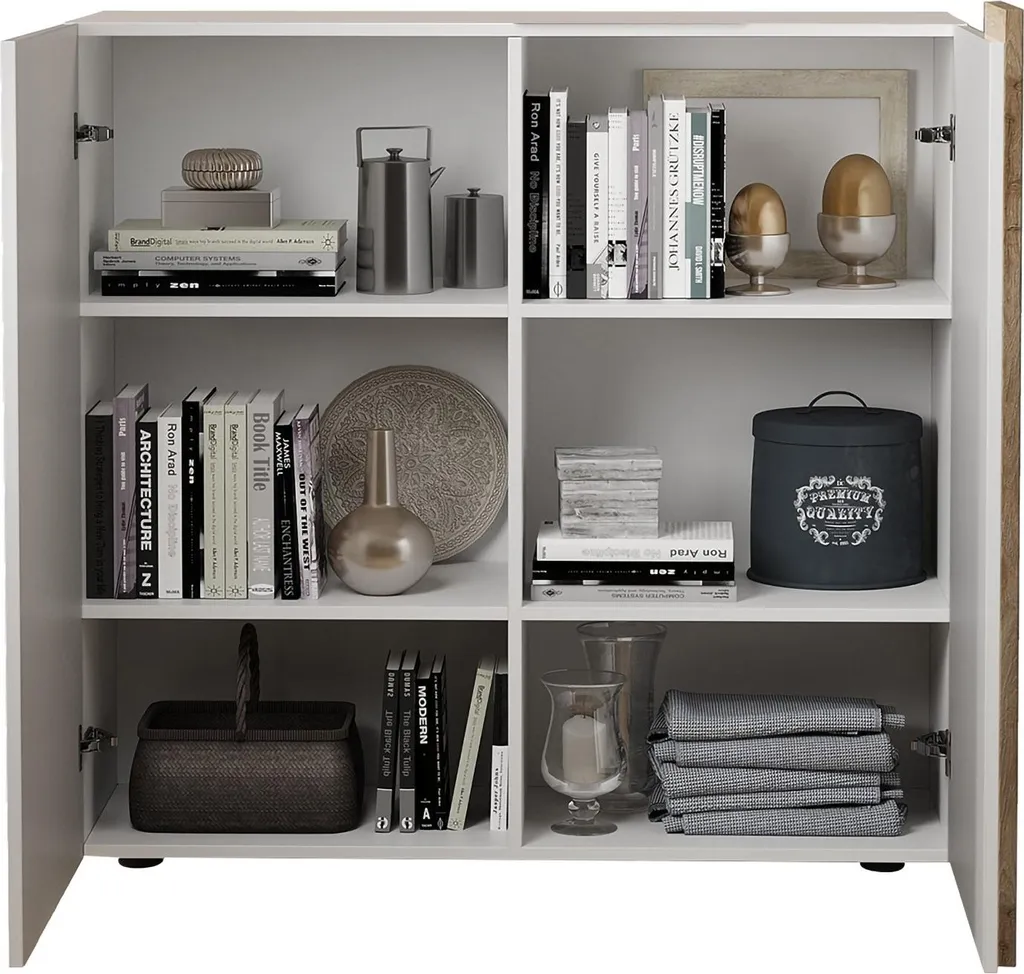 Grand Buffet Haut Laqué Blanc avec 4 Étagères Lucito Style Contemporain