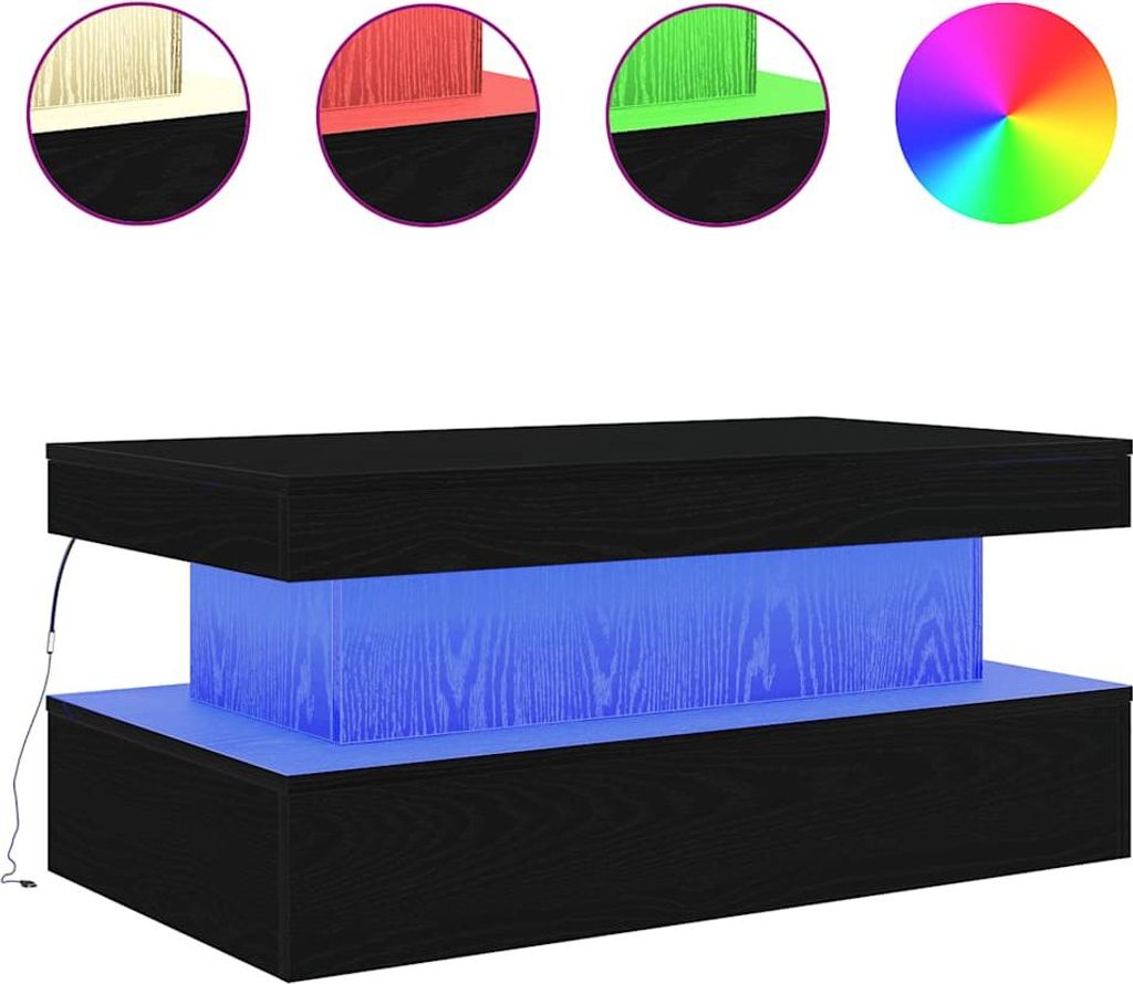 vidaXL Couchtisch mit LED-Leuchten Schwarz Eichen-Optik 90x50x40 cm