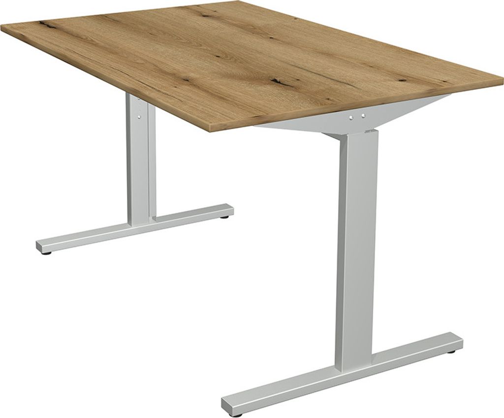 Kerkmann Schreibtisch Form 2 120x80x70-82 cm T-Fuß Alusilber asteiche