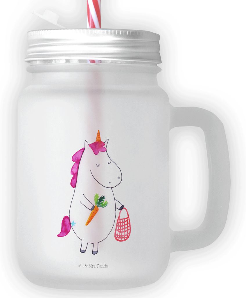 Mr. & Mrs. Panda Glas Einhorn Gemüse - Transparent - Geschenk, Mit Schraubdeckel, Mason Jar, Wochenmarkt, Trinkgefäß, Einhörner, Cocktailglas, ...
