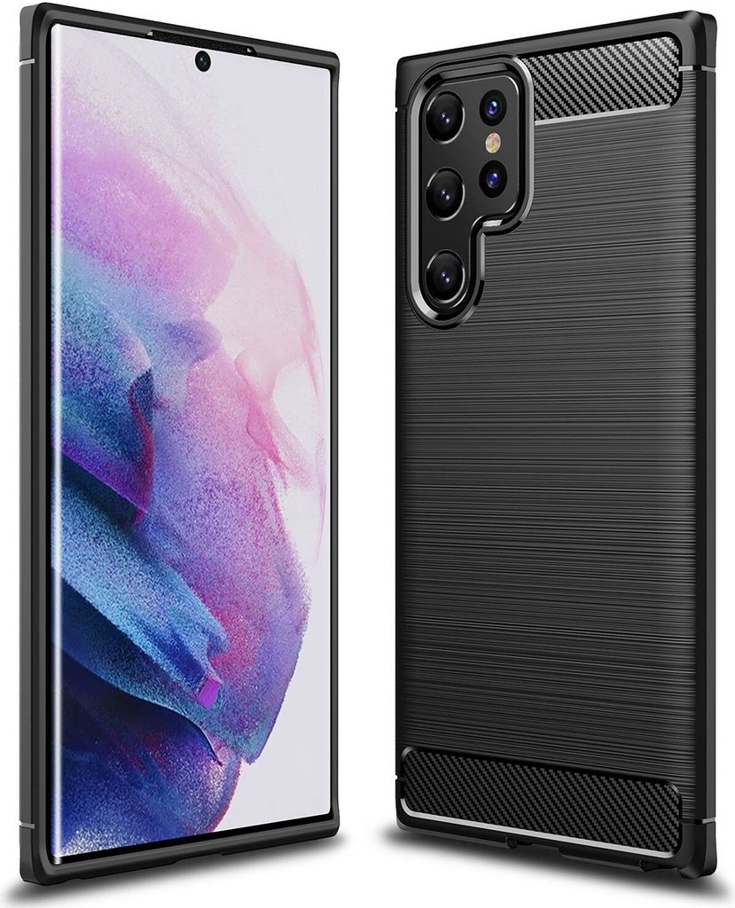 NALIA Carbon Look Case für Samsung Galaxy S22 Ultra, Matt-Schwarze Silikonhülle Anti-Fingerabdruck Kohlefaser-Optik, Handyhülle Schutzhülle