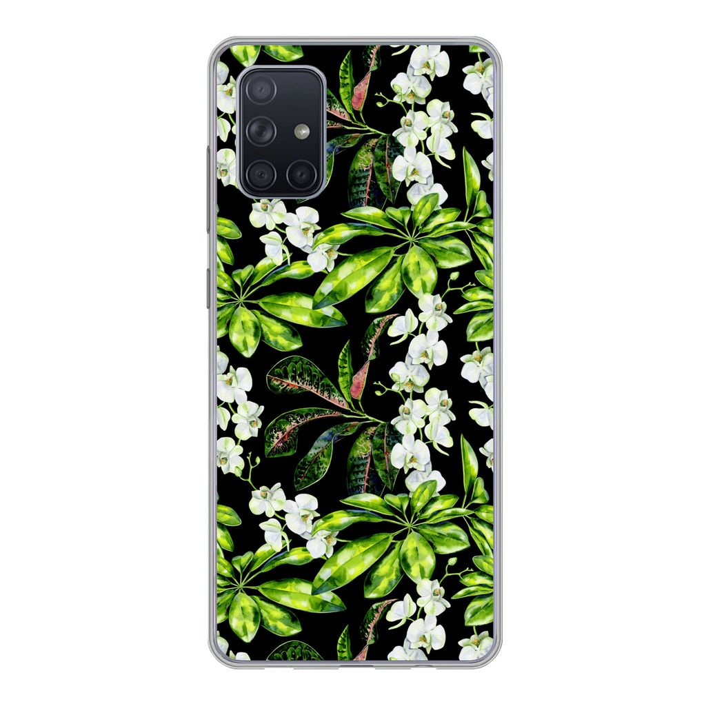 MuchoWow Handyhülle Schutzhülle Hülle für Samsung Galaxy A51 5G Blatt - Orchidee - Muster Silikon Softcase Handy Hülle - Abbildung