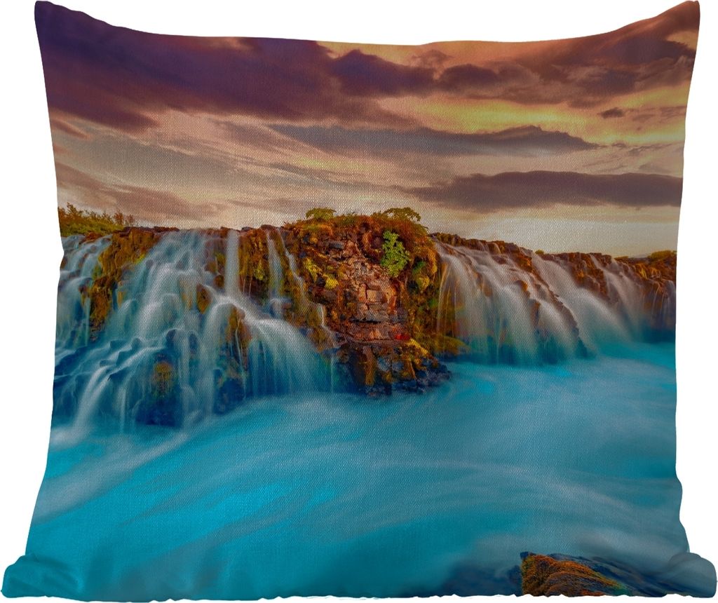 MuchoWow Outdoor Kissen - Wasserfall - Landschaft - Wolken - Natur - 60x60 cm - Wetterfest - Lounge Kissen - Dekoration - Schlaf Kissen
