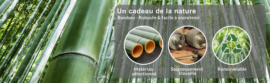 Porte-serviettes en bambou sur pied avec 3 barres en acier Image du produit 