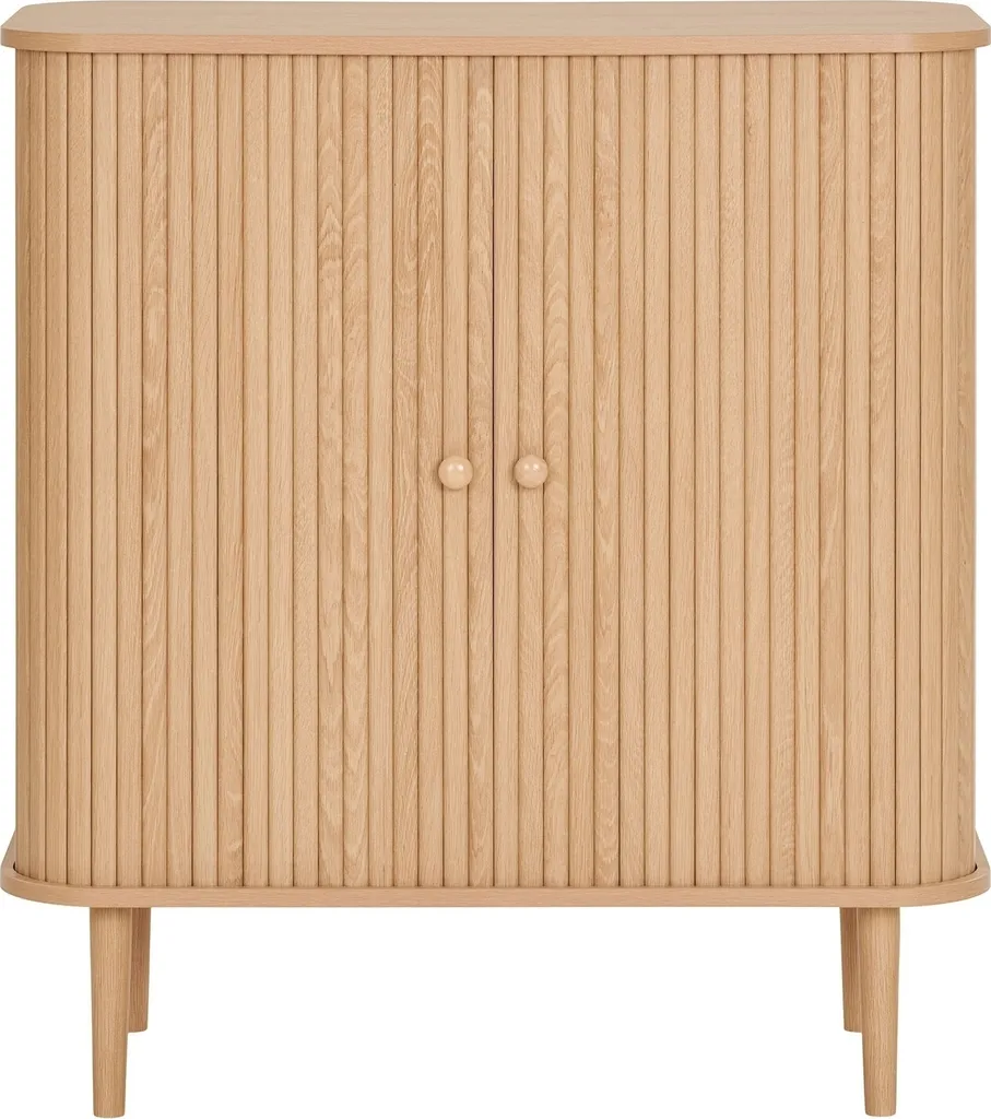 Commode chêne Nikko à lattes avec portes coulissantes gain de place