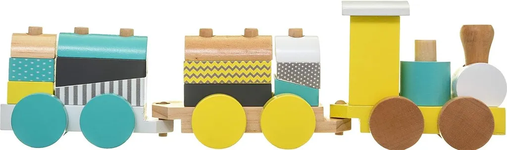 Petit train en bois multicolore pour stimuler la motricité fine bébé