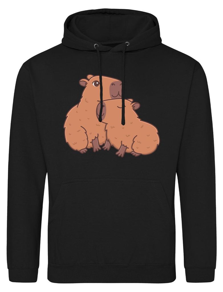 Huuraa Uni Hoodie Capybara Paar Comic XXL Deep Black Vegan Sweatshirt Geschenkidee