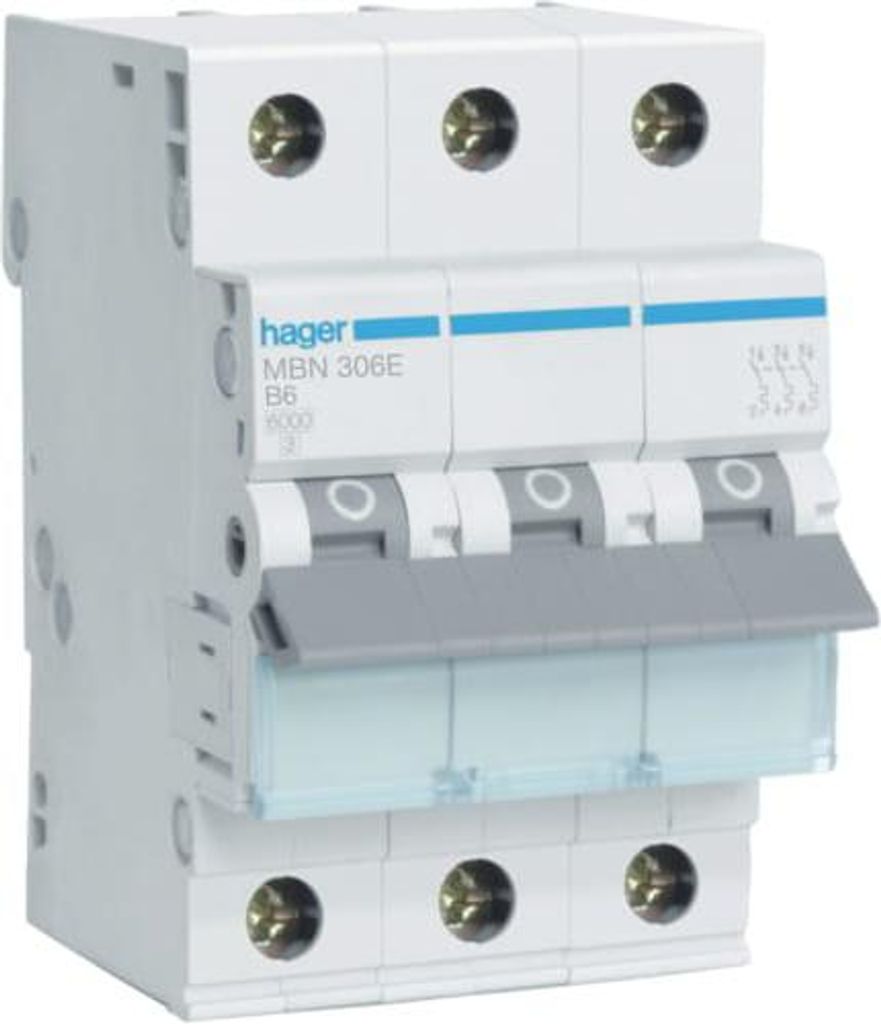 MCB 6kA 3P B 6A Interruttore di sovracorrente MBN306E Hager Immagine del prodotto 