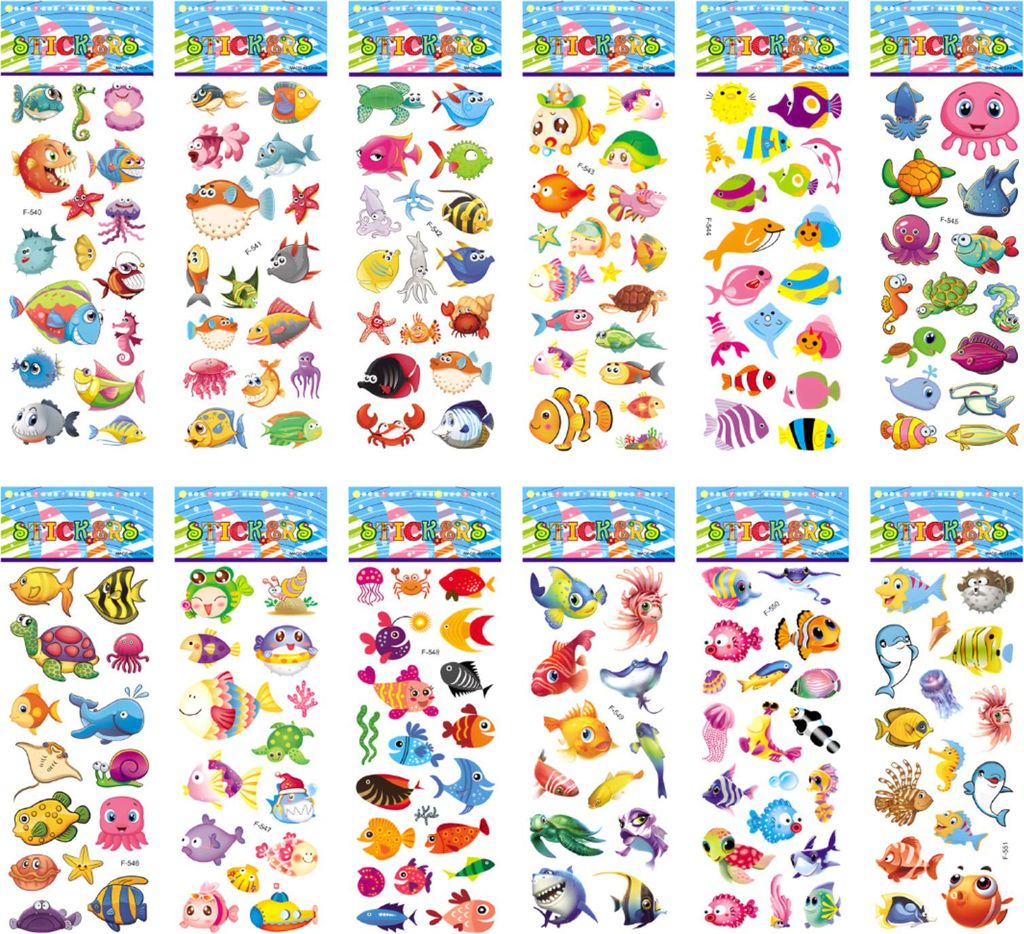 Meer Sticker, 12 Blatt Kinder Sticker,Meerestiere 3D Produktbild 