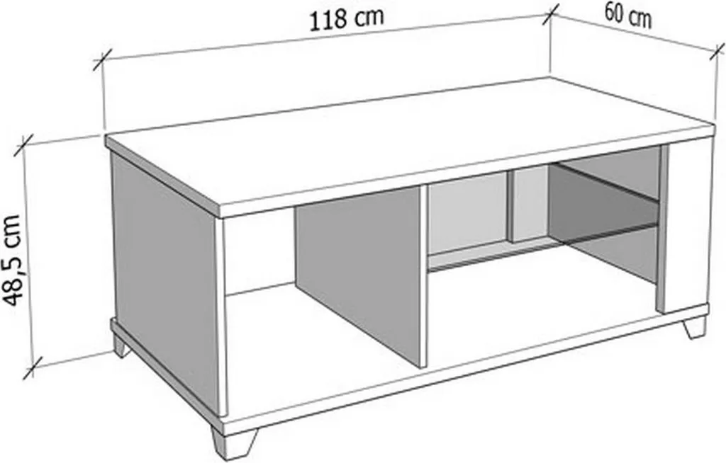 Table basse Treiso pour salon moderne, noyer brun avec triples rangements