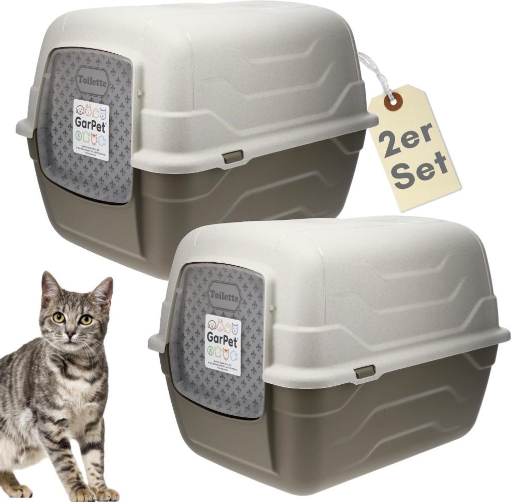 2er Set Katzenklo mit Deckel Schaufel Aktivkohlefilter - Haube kippbar - große XXL Katzentoilette Katzen WC Klo Doppelpack Sparpaket Katzentoiletten