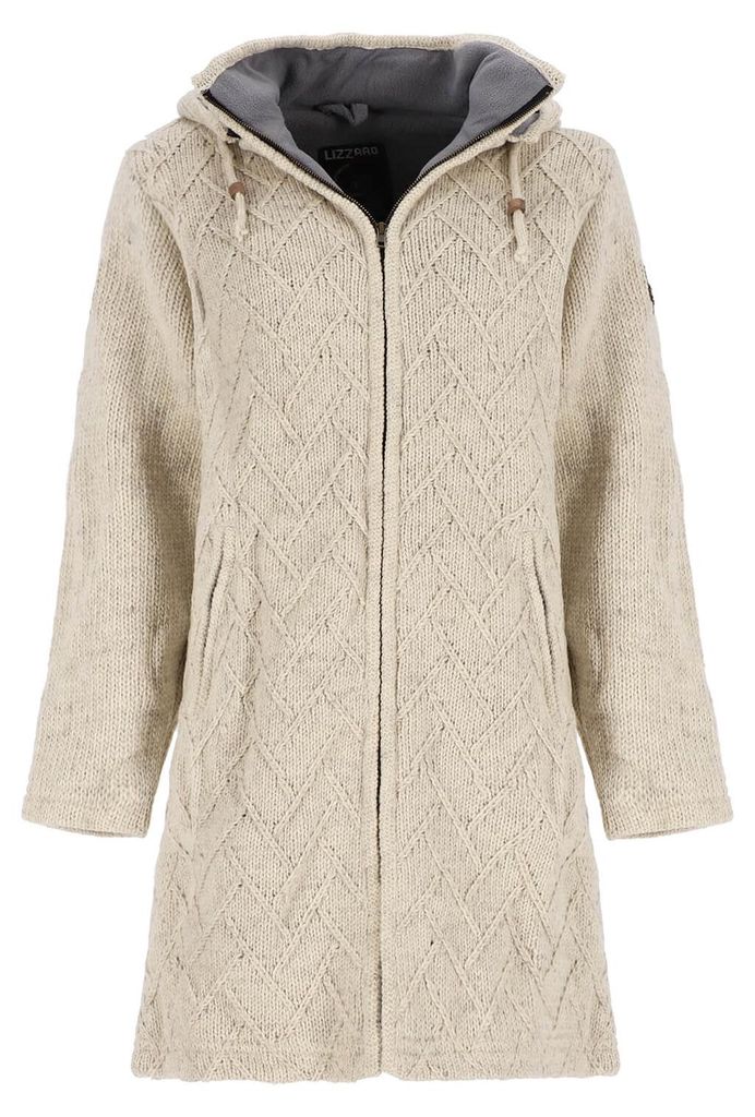 Lizzard Sports Damen Wollmantel mit abnehmbarer Kapuze - Lange Jacke aus Wolle in Beige Größe 3XL
