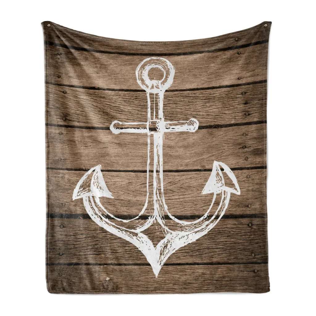 ABAKUHAUS Coperta morbida in flanella e pile marrone e bianco, Rustic Planks, morbida e confortevole per interni ed esterni, 125 x 175 cm, Taupe Coconut