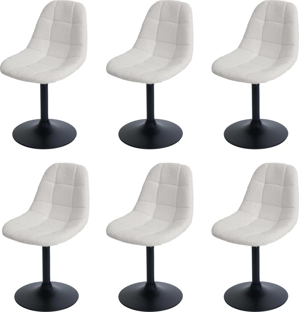 6er-Set Esszimmerstuhl | HxBxT 83x47x43cm | Sitzhöhe 47cm | Stahl Stoff/Textil Bouclé | Creme | Küchenstuhl Stuhl Drehstuhl