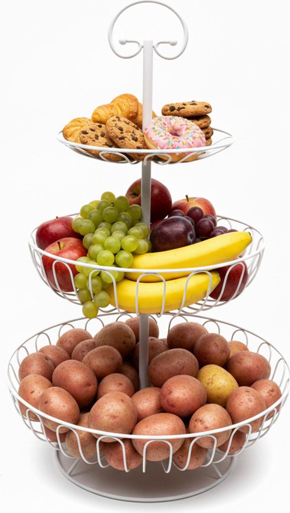 Relaxdays Alzata per frutta, a 3 ripiani, metallo, A x P: Immagine del prodotto 