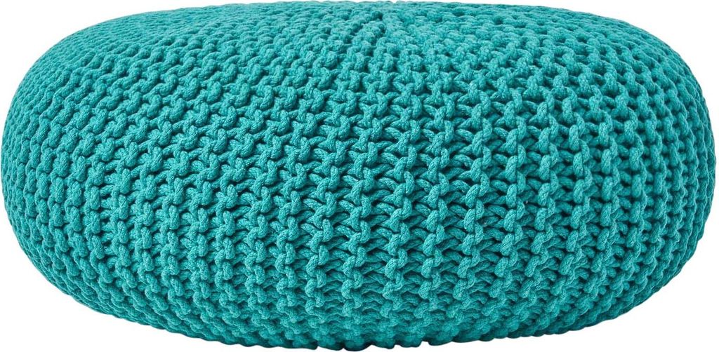HOMESCAPES Großer Strickpouf 100% Baumwolle, petrol