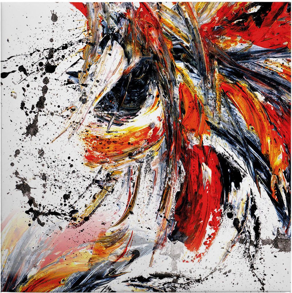 Leinwandbild Kunst 50 x 50 cm - Wandbild Rot Schwarz - Keilrahmen Abstrakt Wohnzimmerdeko Wanddeko Wandgemälde