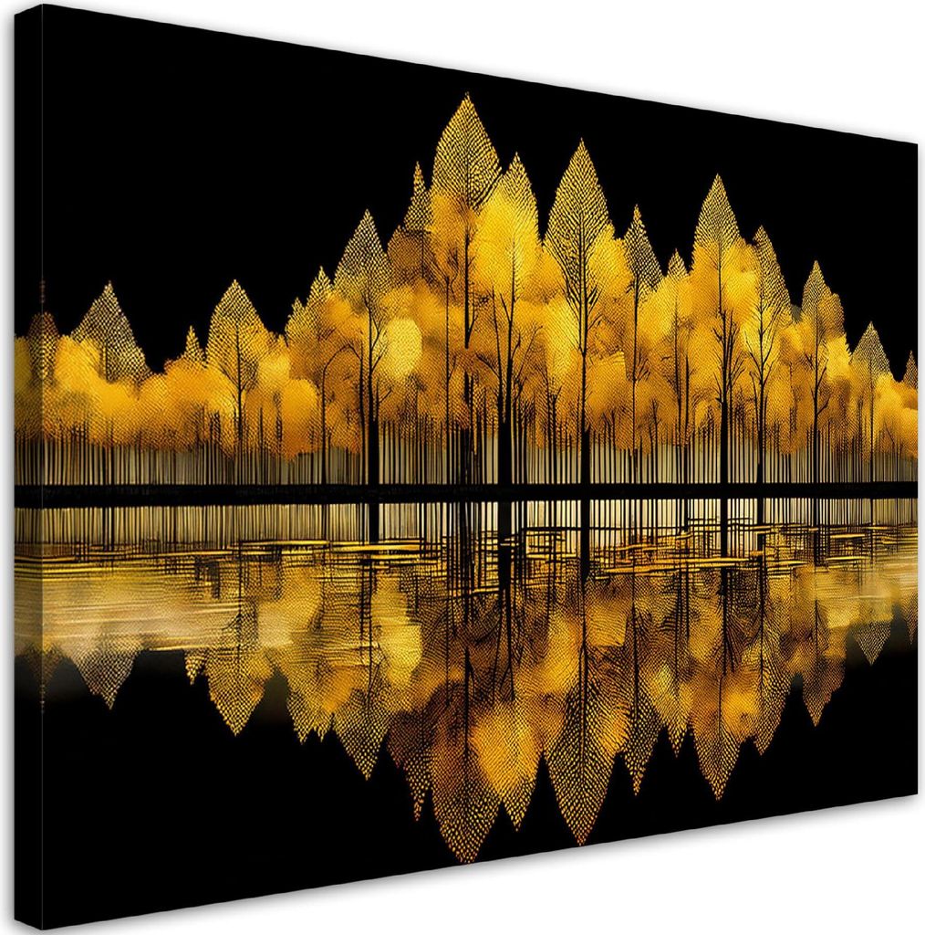 Leinwandbild Wald Goldene Landschaft Abstraktion 120x80 Feeby Gold bild für die wand bereit zum aufhängen