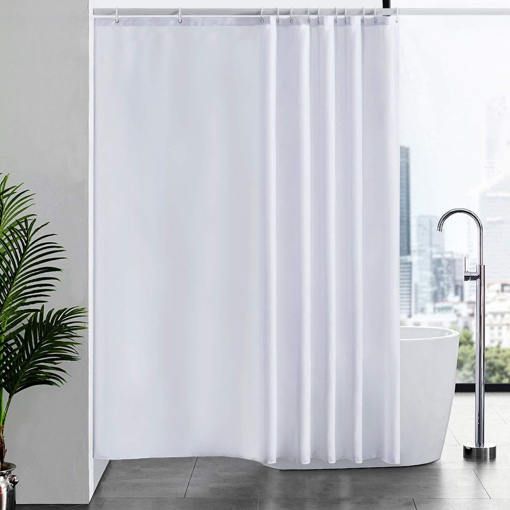 Extra langer Duschvorhang, schimmelresistentes Gewebe für Bad und Dusche, antibakteriell, waschbar, mit 12 Duschringen, weiß, extra groß 200x200cm.