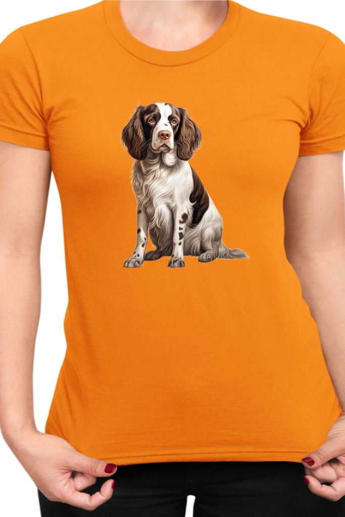 Damen T-Shirt Dogs Breeds English Springer Spaniel Dog Breed 006, Lady XS / Orange