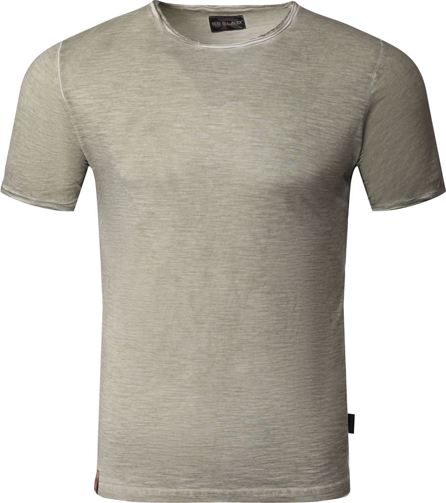 Reslad T-Shirt Herren Rundhals verwaschen Vintage Optik Shirt Männer RS-5040 Khaki XL