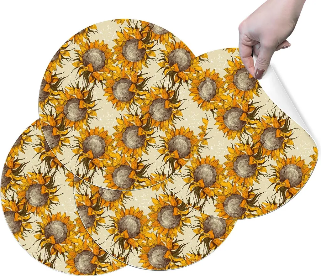 Tovagliette Vinile Girasoli HUBDECO: Set 4 Pezzi Lavabili 36x36cm