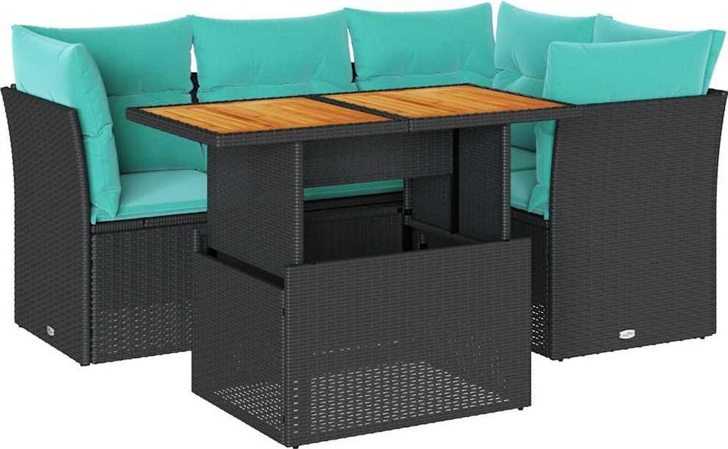5-tlg. Garten-Sofagarnitur mit Kissen Schwarz Poly Rattan
