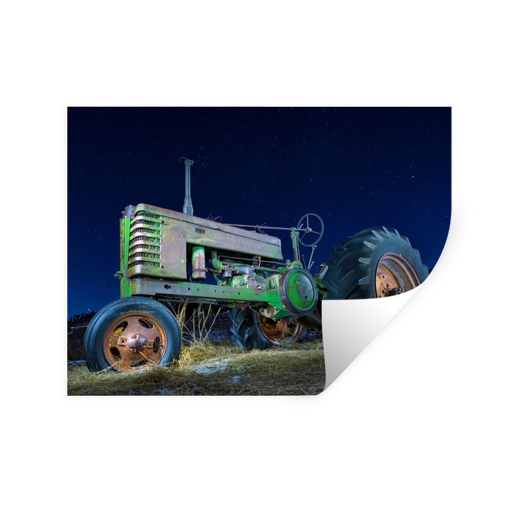 MuchoWow Wandtattoo Wandsticker Wandaufkleber Traktor - Grün - Sternenhimmel - Bauernhof - Nacht 40x30 cm Selbstklebend und Repositionierbar - F...