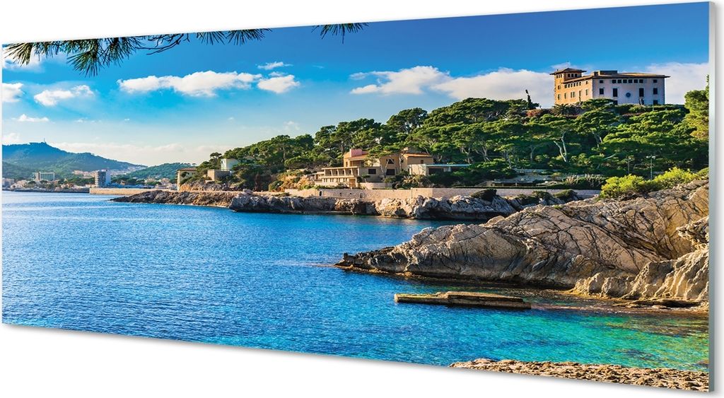 Glasbilder 125x50 Wandkunst Spanien Meerküste Berge